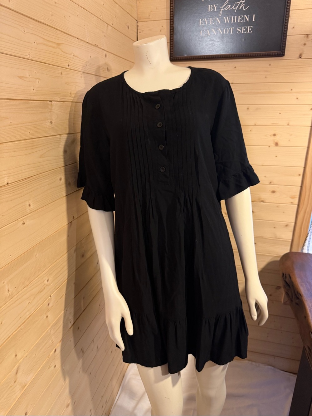 Women's Black Pintuck Button-Front mini dress